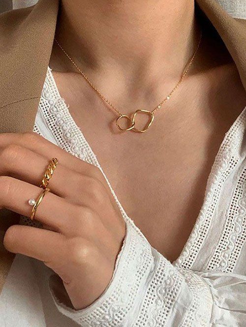 Irregular Double Circle Chain Necklace - GOLDEN 