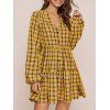 Plaid Button Up Tiered Dress - YELLOW M