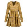 Plaid Button Up Tiered Dress - YELLOW L