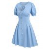 Mini Robe Vintage Ligne A Nouée en Avant avec Trou de Serrure - Bleu clair XL