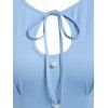 Vintage Dress Keyhole Front Tie Mini Dress Puff Sleeve Mock Button A Line Dress - LIGHT BLUE XXL