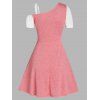 Colorblock Dress Cold Shoulder Skew Collar Mini Dress Mock Button Heathered A Line Dress - LIGHT PINK M