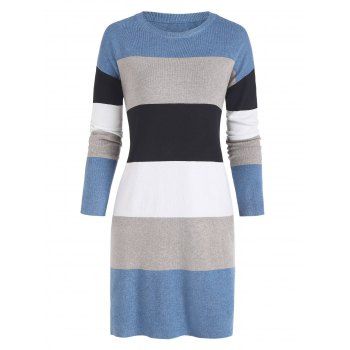 

Colorblock Drop Shoulder Mini Sweater Dress, Blue