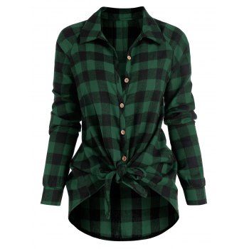 

Plaid Raglan Sleeve Tied Shirts, Deep green