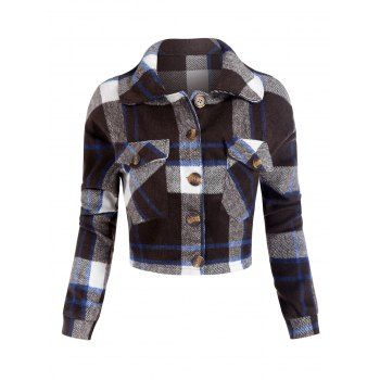 

Plaid Pocket Drop Shoulder Woolen Jacket, Multicolor