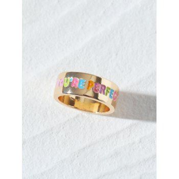 

Metal Colored Glazed Letter Wide Ring, Golden