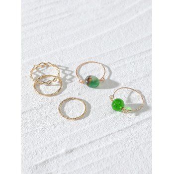 

5 Pcs Twist Hollow Natural Stone Ring Set, Green