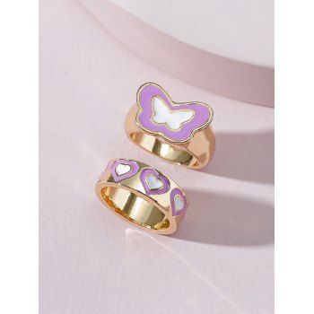 

2 Pcs Metal Heart Butterfly Glazed Ring Set, Multicolor b