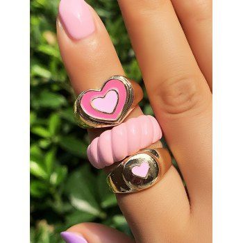 

3 Pcs Heart Drop Glazed Metal Ring Set, Multicolor a