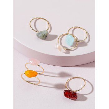 

6 Pcs Natural Stone Minimalist Ring Set, Multicolor a