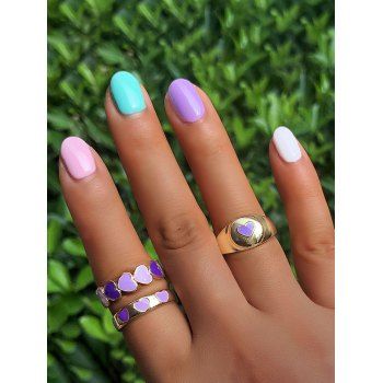 

3 Pcs Glazed Heart Metal Ring Set, Multicolor a