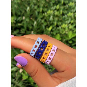 

4 Pcs Hollow Chain Shape Spray Paint Ring Set, Multicolor a