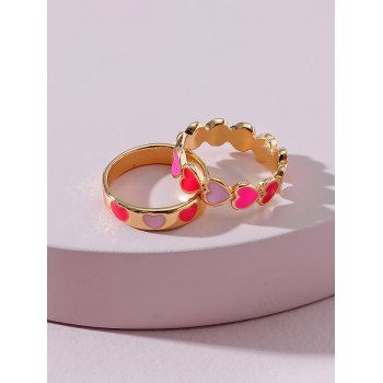 

2 Pcs Metal Heart Shape Glazed Ring Set, Multicolor b