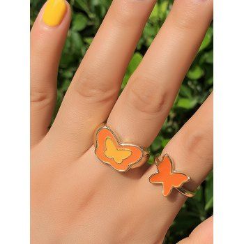 

2 Pcs Metal Butterfly Drop Glazed Ring Set, Multicolor a