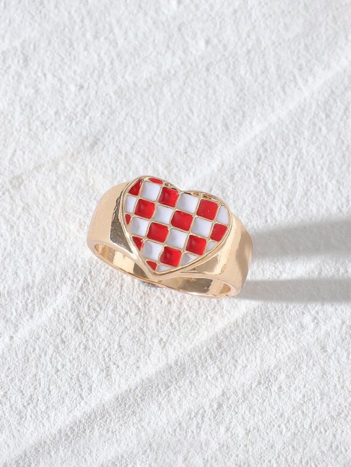 Glazed Two Tone Checkerboard Heart Chunky Ring - multicolor C 