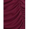 Puff Sleeve Ruched Solid T-shirt - DEEP RED L