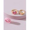 3 Pcs Heart Drop Glazed Metal Ring Set - multicolor A 