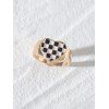 Glazed Two Tone Checkerboard Heart Chunky Ring - multicolor C 