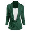 Heathered Draped Ruched 2 In 1 Long Sleeve Casual T-shirt - DEEP GREEN M