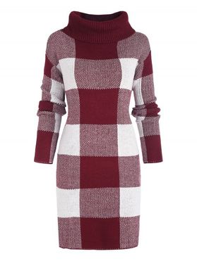 Plaid Turtleneck Mini Sweater Dress