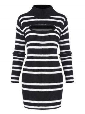 Cutout Mock Neck Striped Sweater Dress