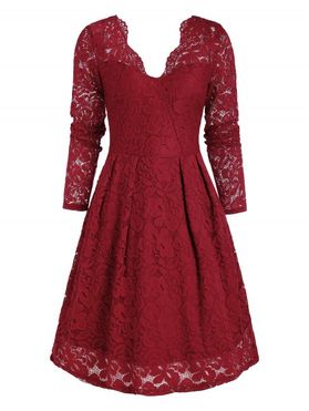V Neck Scalloped Lace Fit and Flare Dress