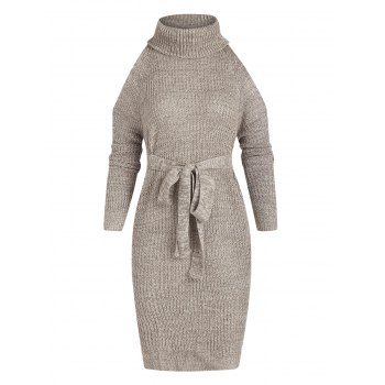 

Turtleneck Cold Shoulder Sweater Dress, Gray