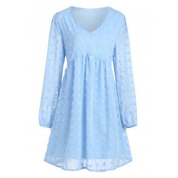 

V Neck Swiss Dot Straight Mini Dress, Light blue