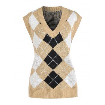 

Argyle Ribbed Trim Vest Sweater, Light coffee