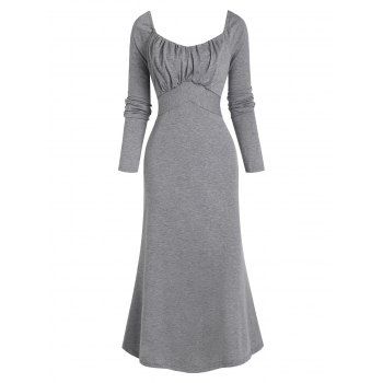 

Empire Waist Belted Sweetheart Midi Dress, Light gray