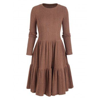 

Rib Knit Flounce Mini A Line Dress, Coffee