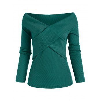 

Off The Shoulder Crossover Knitwear, Deep green