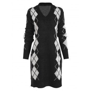 

Argyle Straight Sweater Dress, Black