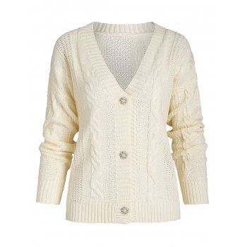 

Cable Knit Button Up Cardigan, Light coffee