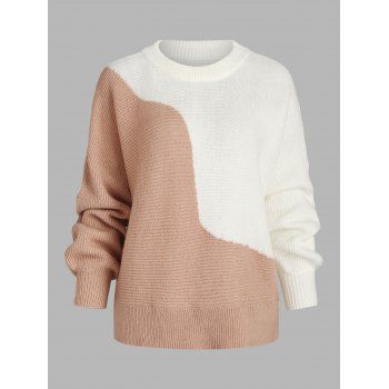 

Two Tone Lantern Sleeve Jumper Sweater, Light coffee