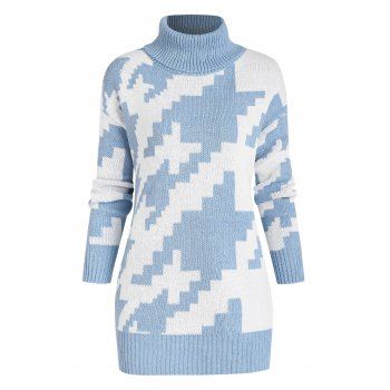 

Turtleneck Geometric Jacquard Sweater, Light blue