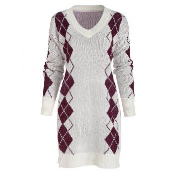 

Argyle Straight Sweater Dress, White