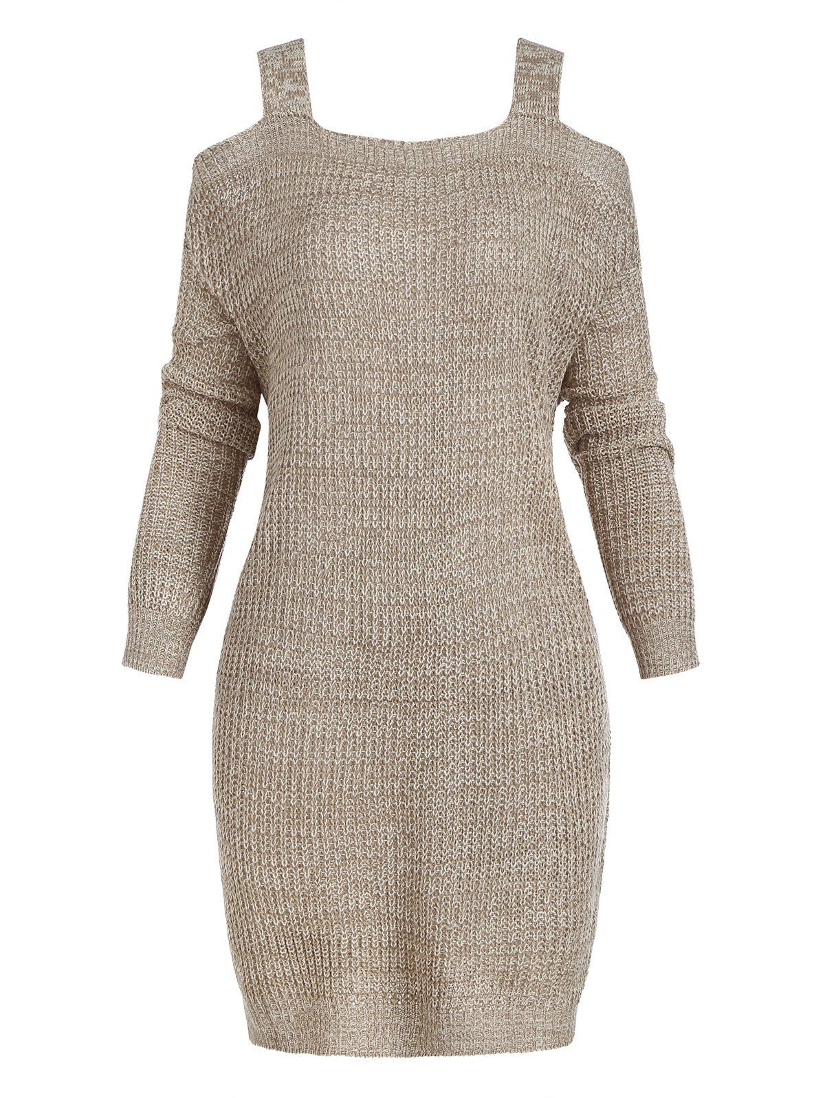 Cold Shoulder Mini Sweater Dress - LIGHT COFFEE M