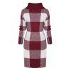 Plaid Turtleneck Mini Sweater Dress - DEEP RED L