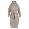 Turtleneck Cold Shoulder Sweater Dress - GRAY M