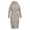 Turtleneck Cold Shoulder Sweater Dress - GRAY L