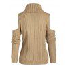 Cold Shoulder Turtleneck Cable Knit Sweater - LIGHT COFFEE S