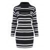 Cutout Mock Neck Striped Sweater Dress - BLACK XL