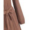 Casual Belted Rib Knit Mini Sweater Dress - COFFEE M
