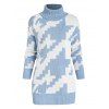 Turtleneck Geometric Jacquard Sweater - LIGHT BLUE M