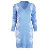 Argyle Straight Sweater Dress - LIGHT BLUE L