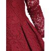 V Neck Scalloped Lace Fit and Flare Dress - DEEP RED M