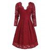 V Neck Scalloped Lace Fit and Flare Dress - DEEP RED XL