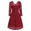 V Neck Scalloped Lace Fit and Flare Dress - DEEP RED XL