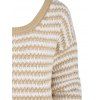 Crew Neck Loose Wavy Stripes Sweater - LIGHT COFFEE ONE SIZE